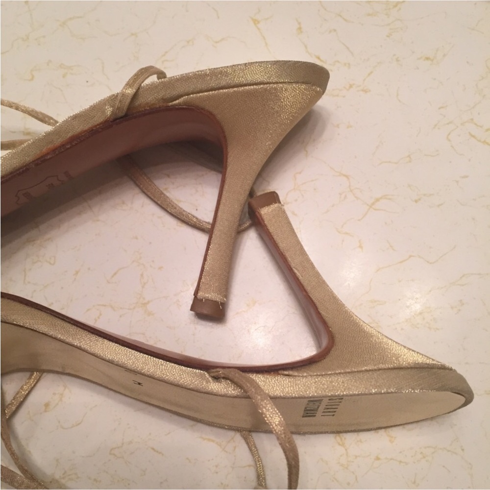 STUART WEITZMAN “Converge” ORO Gold Sparkle Lame Heels - Picture 7 of 14